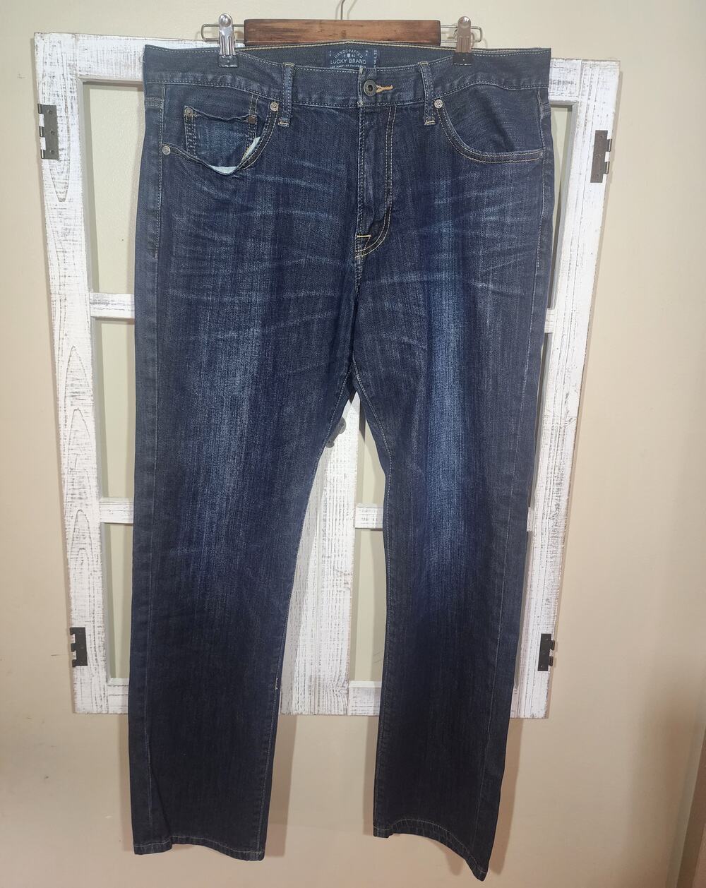 Lucky Brand 221 Original Straight Jeans Men's 36x34 Dark Wash Stretch Denim